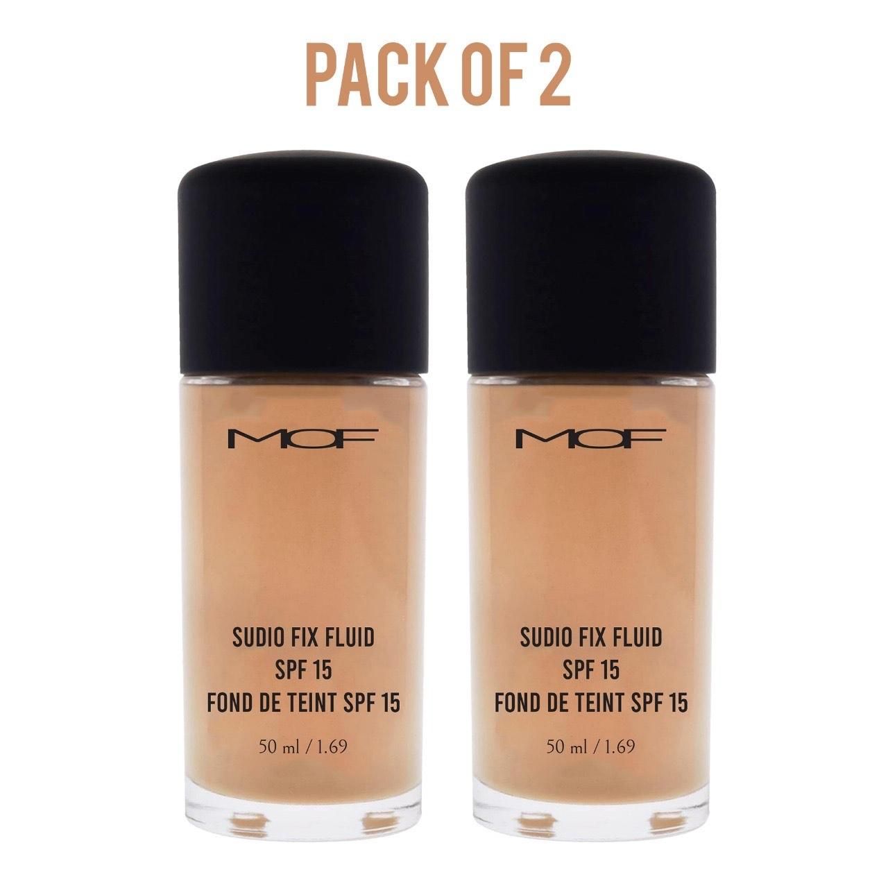 Two bottles of MCF Sudio Fix Fluid SPF 15 on a white background with 'Pack of 2' text above.
