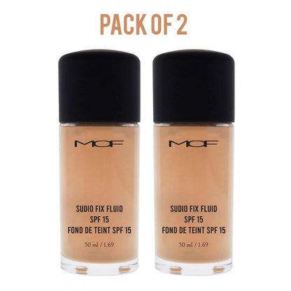 Two bottles of MCF Sudio Fix Fluid SPF 15 on a white background with 'Pack of 2' text above.